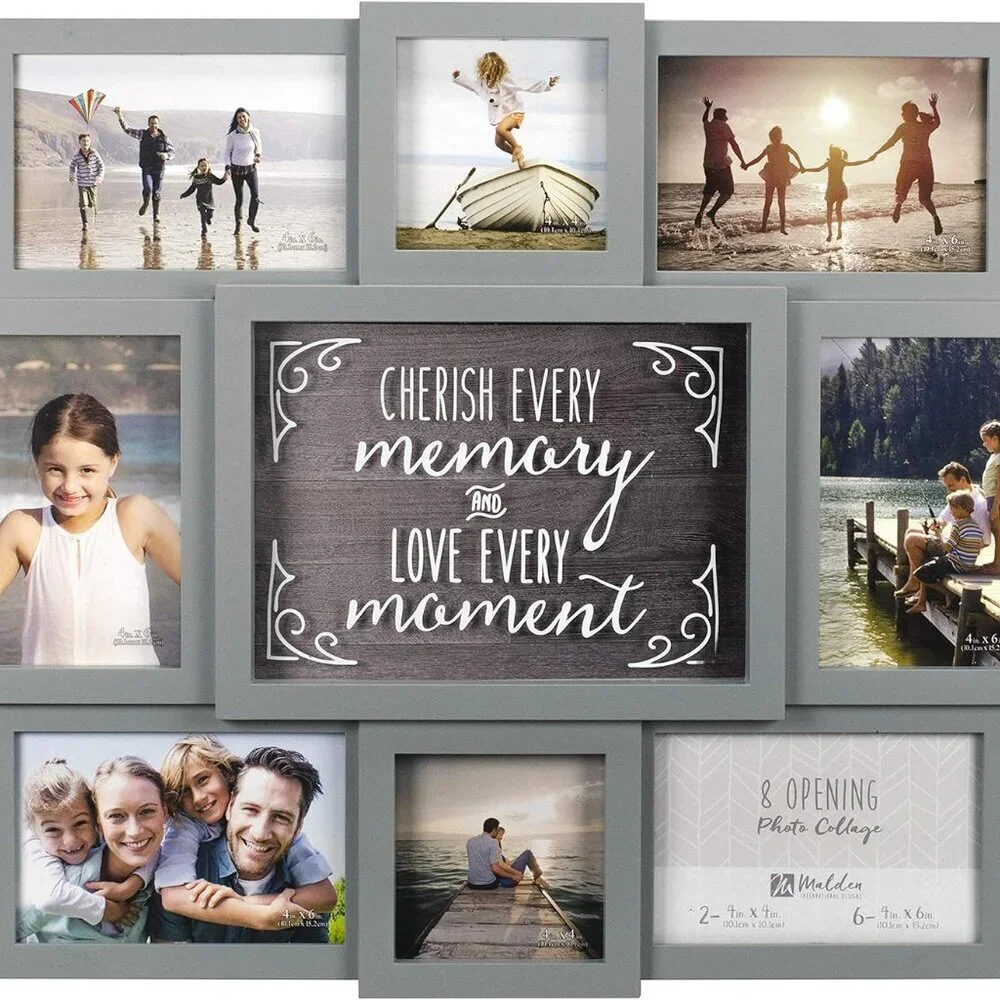 Contemporary Gray 8-Photo Dimensional Frame - Cherish Every Memory Design